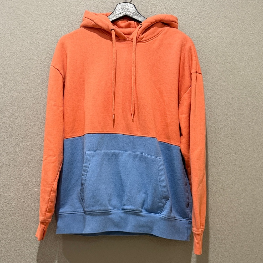 Zine Orange Colorblock Hoodie Pullover Sweatshirt Size M